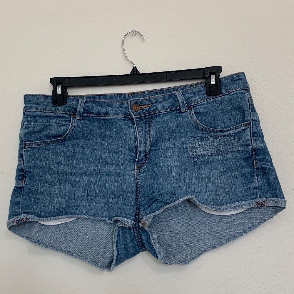Distressed denim shorts